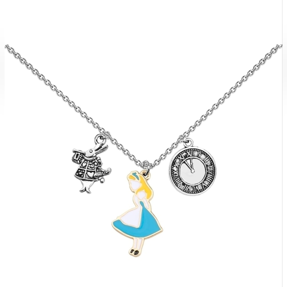 Hand Crafted Jewelry - ALICE IN WONDERLAND STAINLESS STEEL ENAMEL COATED CHARM NECKLACE HANDMADE